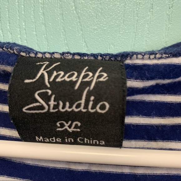 5 for 20 Knapp Studio Navy Blue & white striped high low cardigan - Picture 5 of 5